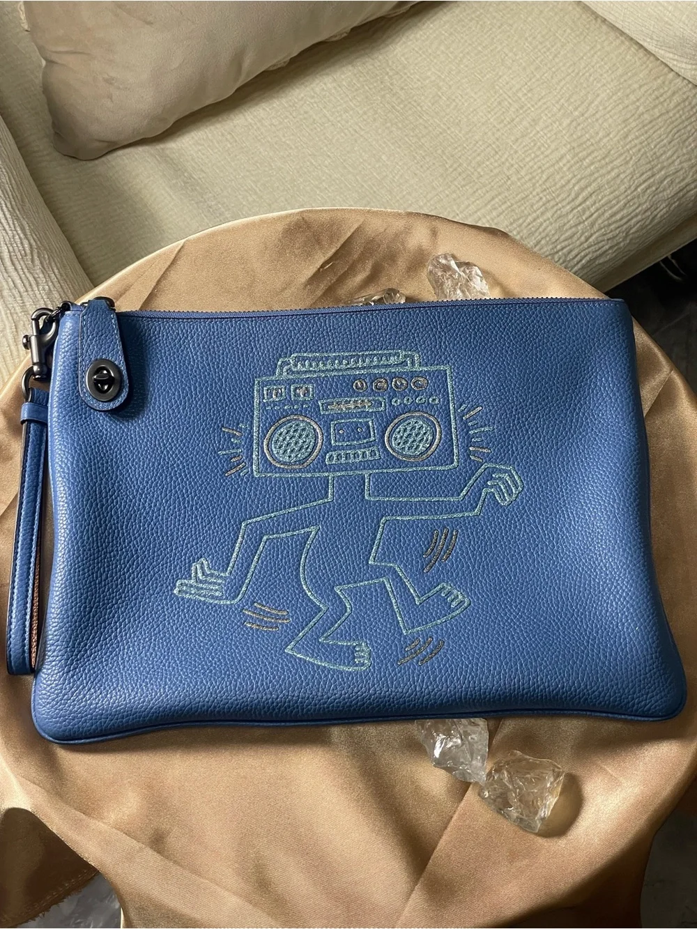 Coach Keith Haring Robot Clutch Turnlock Laptop IPad Bag Leather Wristlet Pouch